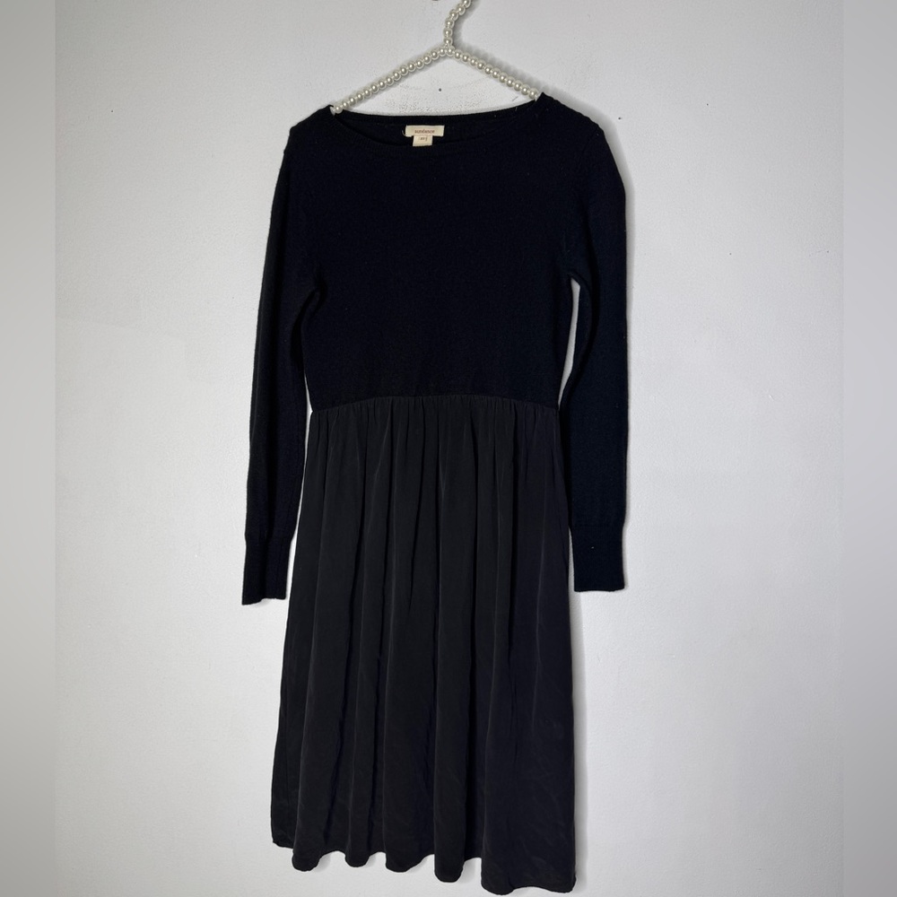 Sundance Dress Size XS Womens Black Jillian Wool Silk Long‎ Sleeve Mixed Media